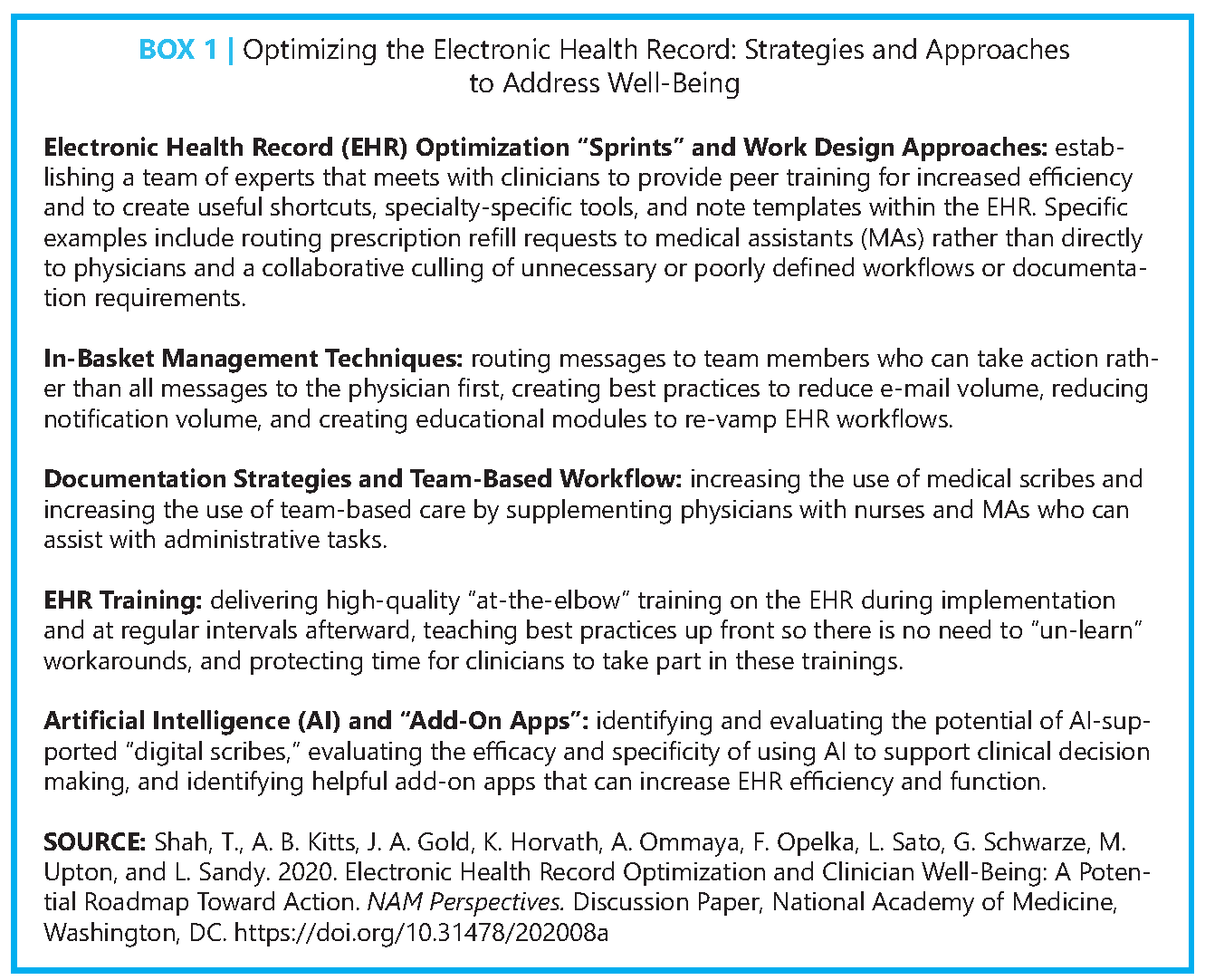 Electronic Health Record Optimization And Clinician Well Being A Potential Roadmap Toward Action National Academy Of Medicine