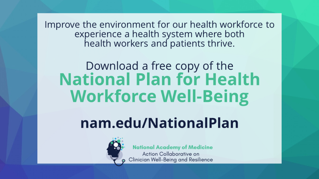 National Plan for Health Workforce Well Being promo slide. Click to download.